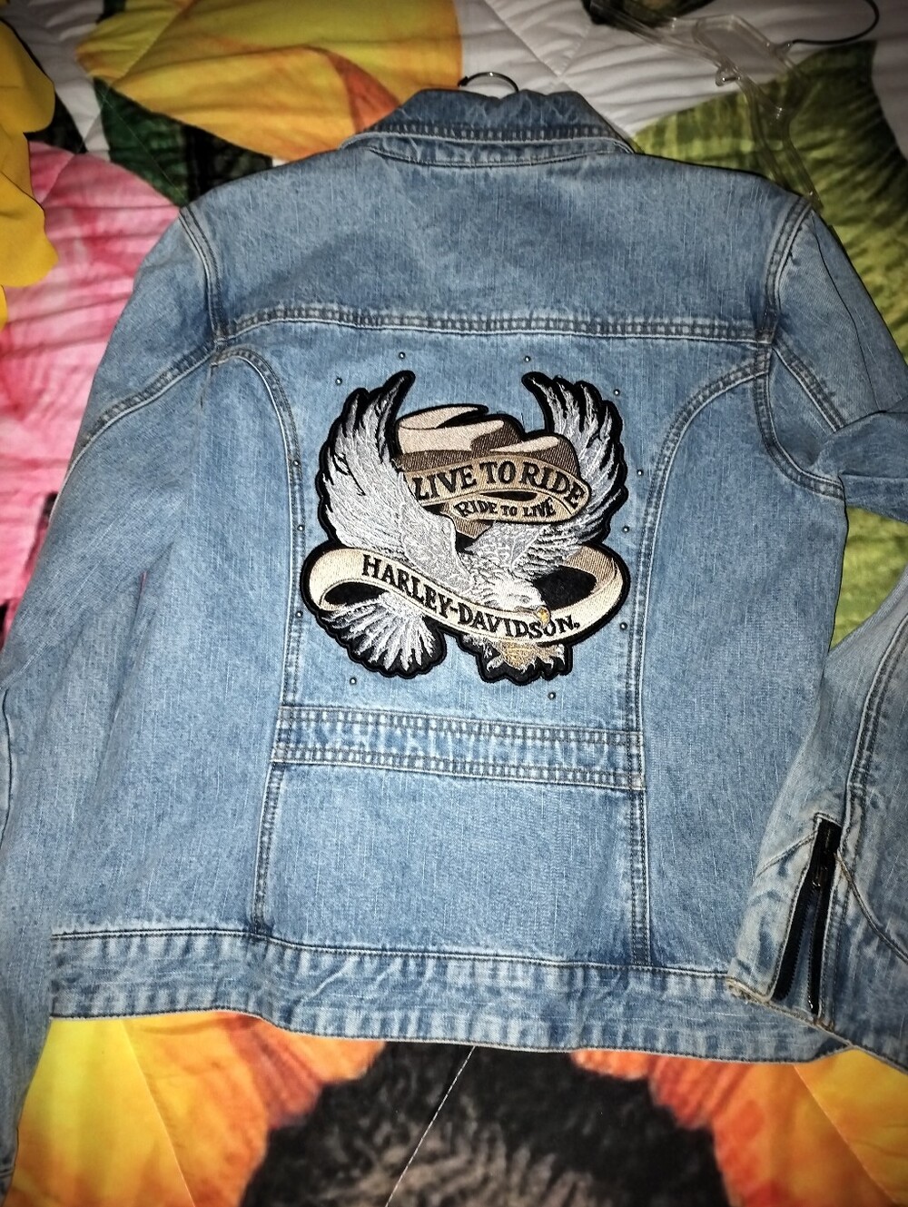 Harley-Davidson Light Blue Denim Jacket with Eagle Banner Patch